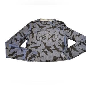 Romwe Corpse Bride Womens Large Sheer Long Sleeve Blue/Gray Cropped Top NWT